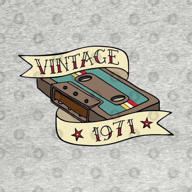 Vintage 1971 Retro Cassette Tape Tattoo Graphic by Huhnerdieb Apparel